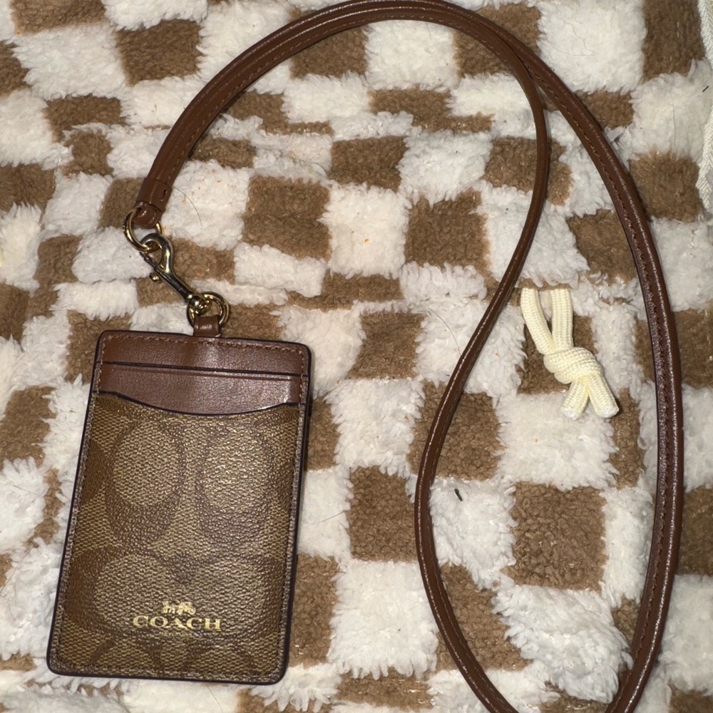 Coach Tan and Brown Card Holder with Lanyard